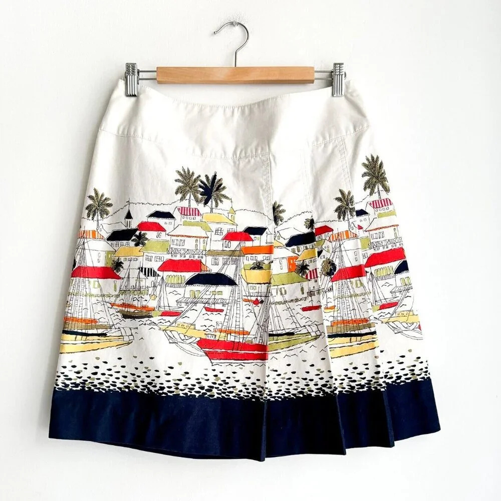 Eddie Bauer Cotton Sea Port Nantucket Motif Print Short Skirt  10
